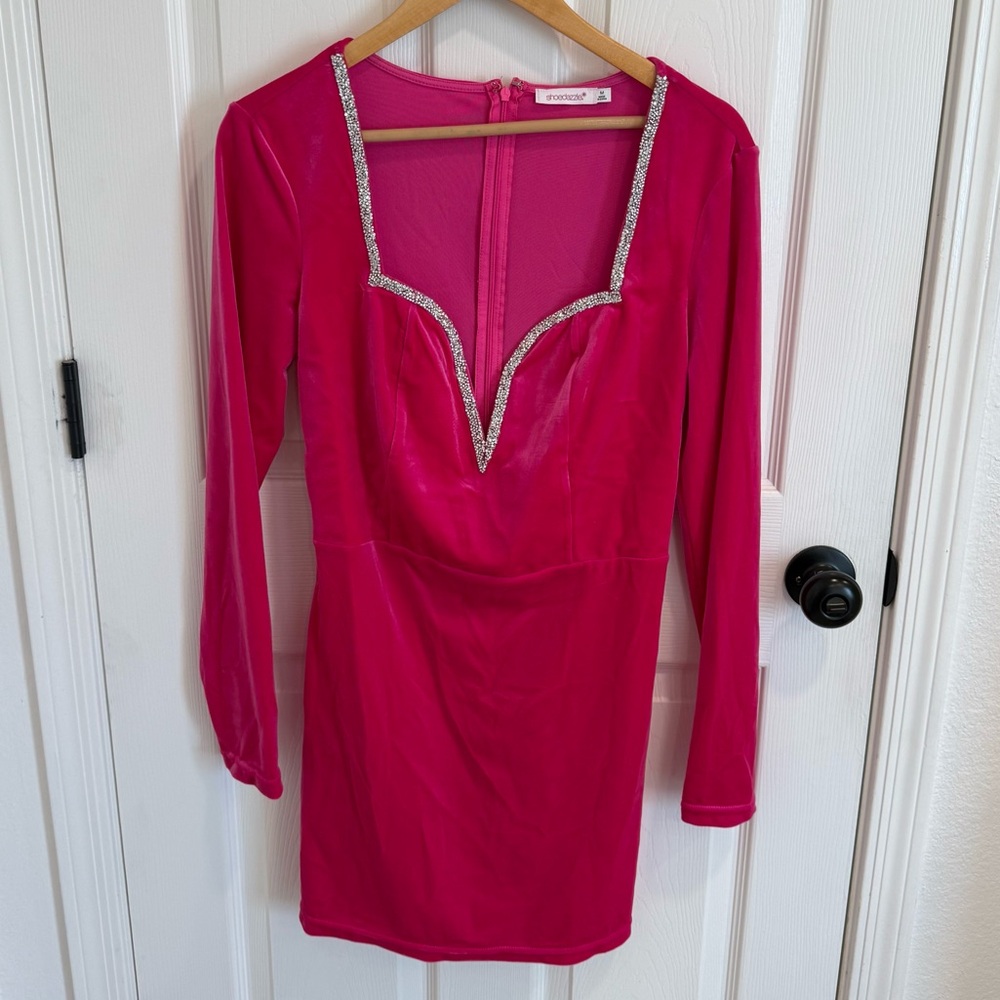 Shoedazzle velvet pink long sleeve mini dress